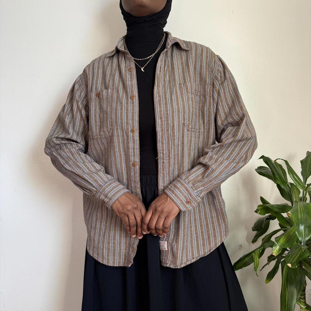 Vintage Unisex Levi’s Signature‎ Striped Workwear Shirt Earth Tone Grunge size M - Picture 3 of 6